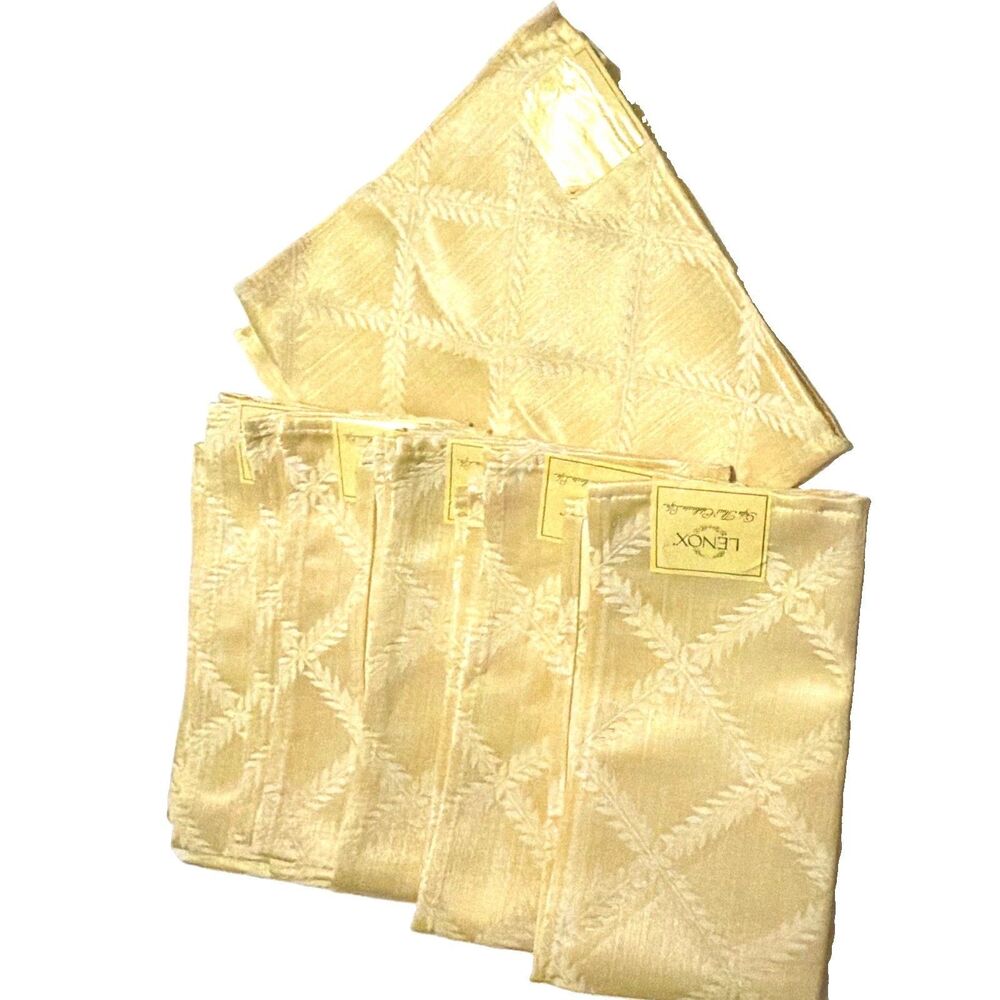 Lenox Ivory Fabric Cloth Napkins 6 Pack Diamond Leaf Pattern Square Reusable